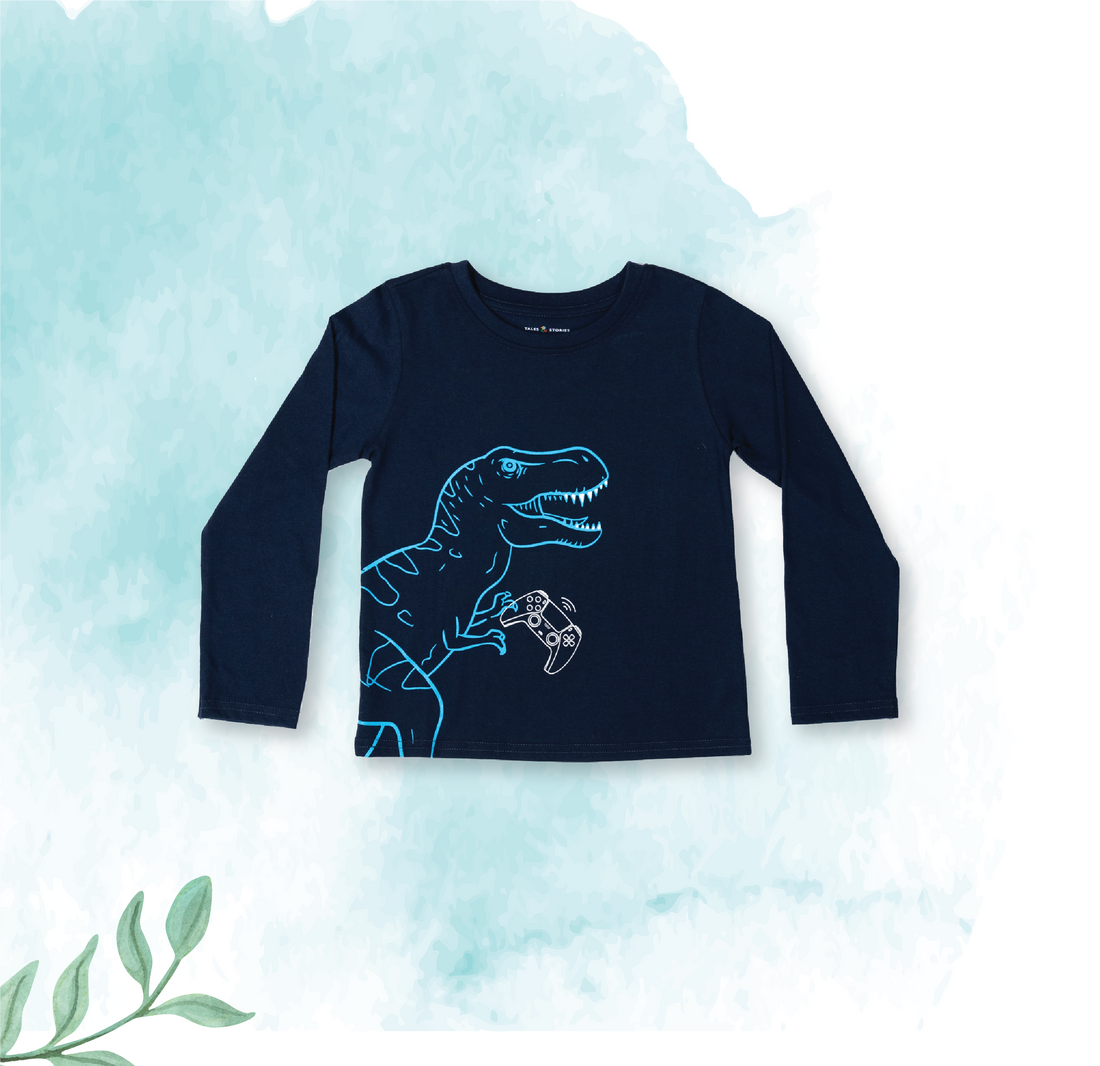Long Sleeve Dino Gaming Graphic Tee